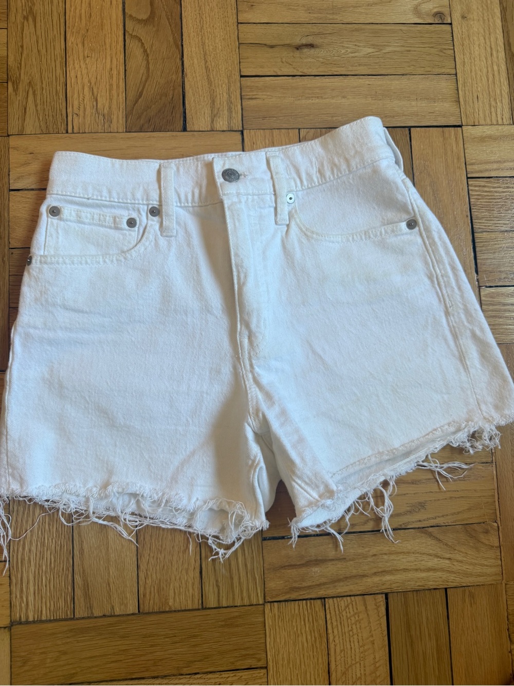 Madewell High Rise White Frayed Hem Denim Shorts